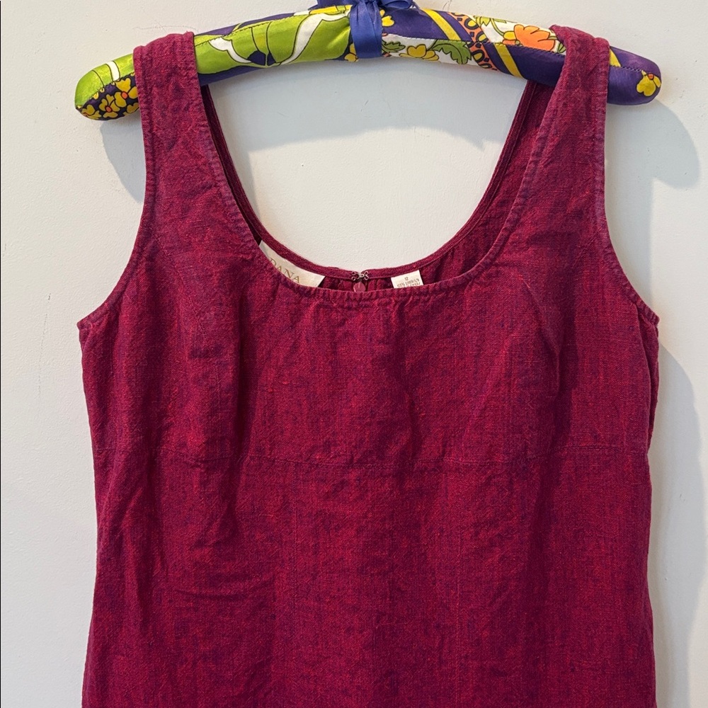 Dana Bachman midi tank dress, linen , square neck, purple/blue, size 12